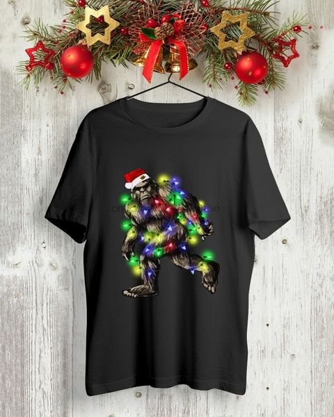 

bigfoot santa light christmas tee christmas men black t-shirt made in usa tee(1) sport hooded sweatshirt hoodie