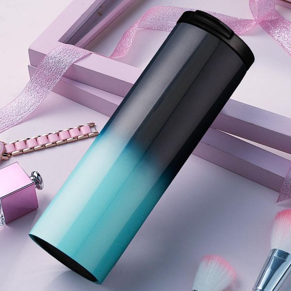 

new}stainless steel tumbler coke gradient cups vacuum thermos bottle sports mugs coffee mug business flip office water drinkware dhf1369
