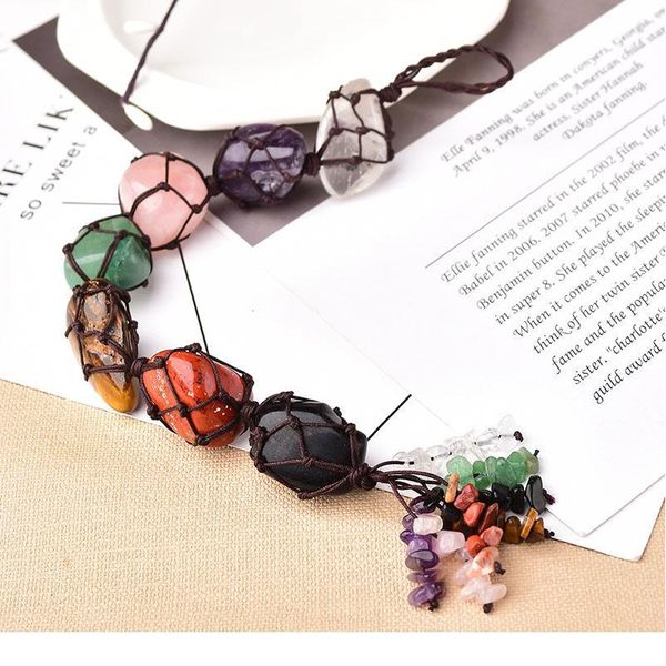 

seven chakras tassel natural crystal gemstone handmade mobile ornaments car home decoration spiritual meditation jllths, Black
