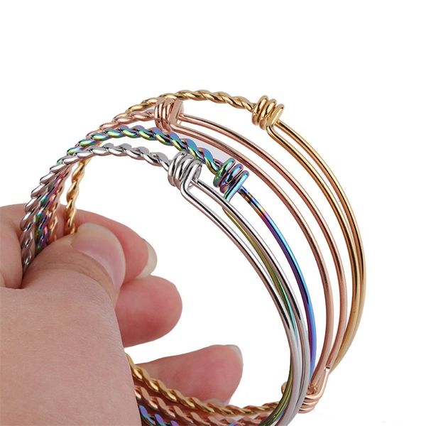 

diy stainless steel expandable adjustable bracelets bangle for women men 55mm 60mm 65mm size twisted wire knot bracelet jewelry 139 o2, Black