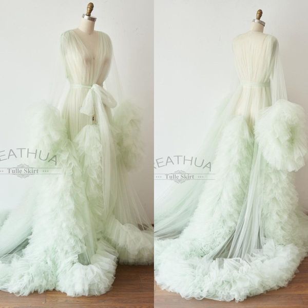 

mint green maternity dresses a line long sleeve maternity gown for pshoot boudoir lingerie ruffled bathrobe nightwear babydoll, White;pink