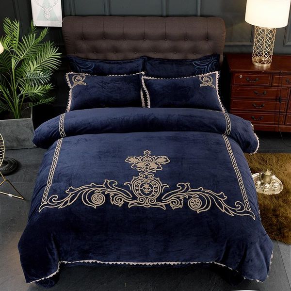 

bedding sets blue luxury fleece fabric set  king size duvet cover bed/flat sheet fit pillowcases