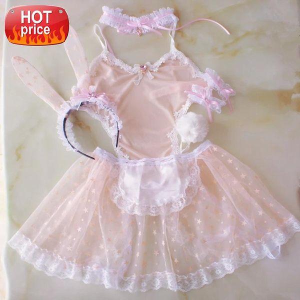 

cute anime maid cosplay costume erotic lingerie outfit fancy live show jumpsuit babydoll print lace women girl rabbit bunny #jg5s, Black;white
