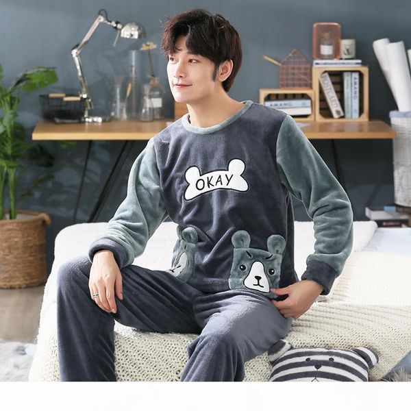 

winter pajamas men long sleeved coral fleece warm flannel pyjamas mens lounge animal pajama set plus size 3xl 4xl 5xl sleepwearly191112, Black;brown