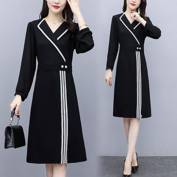 

casual dresses women big plus size l-5xl dress xxl xxxl 3xl xxxxl 4xl spring autumn long sleeve slim party office ladies work wear, Black;gray