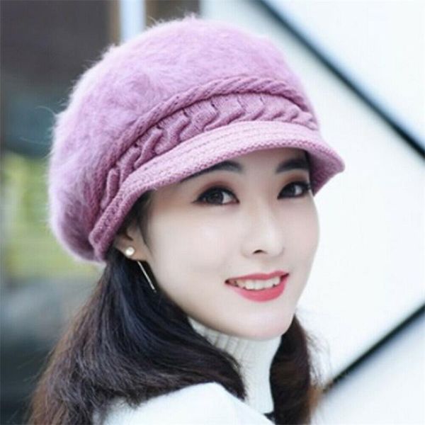 

2020 women ladies berets winter warm knitted crochet slouch baggy beanie hat female fur cap elegant lady berets 6 colors, Blue;gray