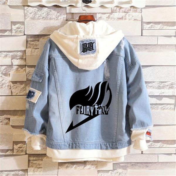 Fairy Tail Cosplay Hoodies Traje Homens Mulheres Denim Casaco Casaco Falso Dois Peças Suéter 201104