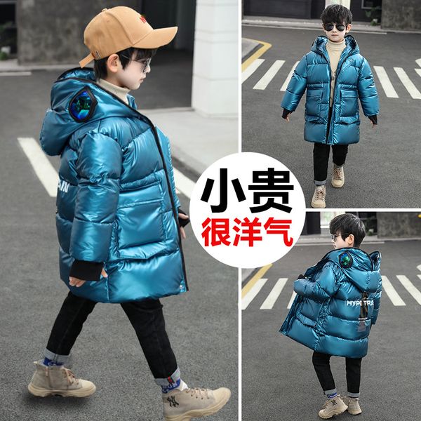 

down jacket autumn boys' middle school children's foreign style cotton padded clothes winter thickened coat, Blue;gray