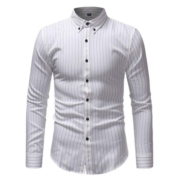 

men's casual shirts 2021 autumn men striped shirt white black blue gray business slim design camisa