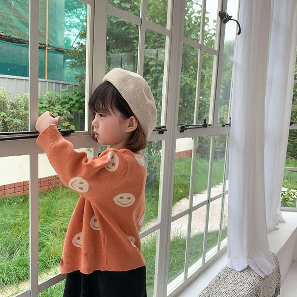 

prince autumn 2020 new left korean winter clothing boys and girls smiling face cardigan children's dot sweater 4g35, Blue