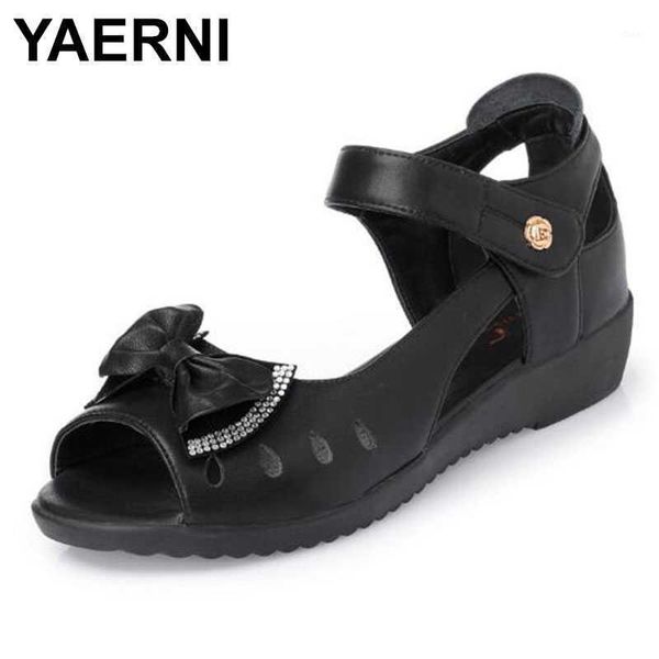

yaerni new rhinestone bow summer fashion sandals women shoes sandals comfortable soft non-slip mom shoes large size flat1, Black