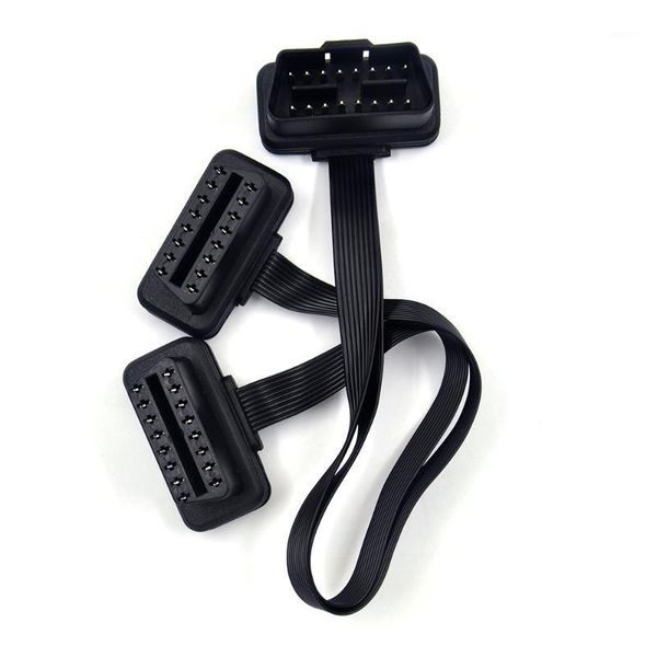 

20pcs/lot flat+thin as noodle obdii obd 2 obd2 16 pin elm327 male to dual female y splitter elbow extension connector cable1