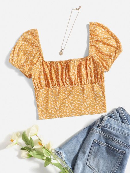 

scoop neck ditsy floral tee q7u5#, White