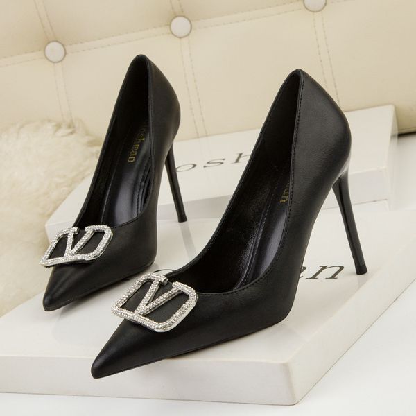 

2020 and fashion professional women's stiletto pointy shallow heel strass unique shoes 6mcr, Black