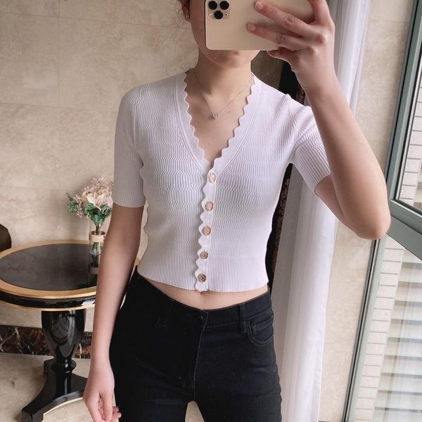 

2021 summer new high qaulity single breasted short sleeved slim knitted casual all match bottoming knitted clothing spring, White;black