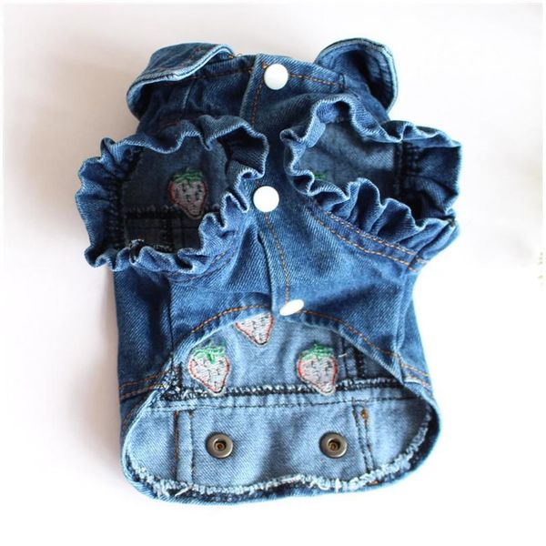 

jean small dog clothes puppy dog jacket vest cowboy pet coat strawberry embroidery clothing for small med jllyco