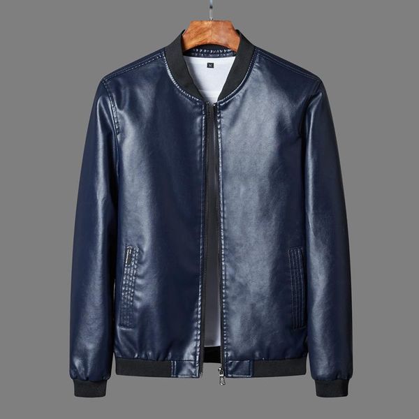 

autumn winter men's leather coat korean slim fit leather jackets plus size 8xl fashion casual outwear for man jacket motorcycle, Black
