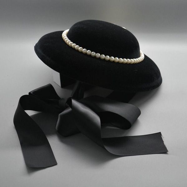 

vintage female hat elegant fake pearl party wedding bandage dinner dress british ladies cheongsam retro court literary hat, Blue;gray