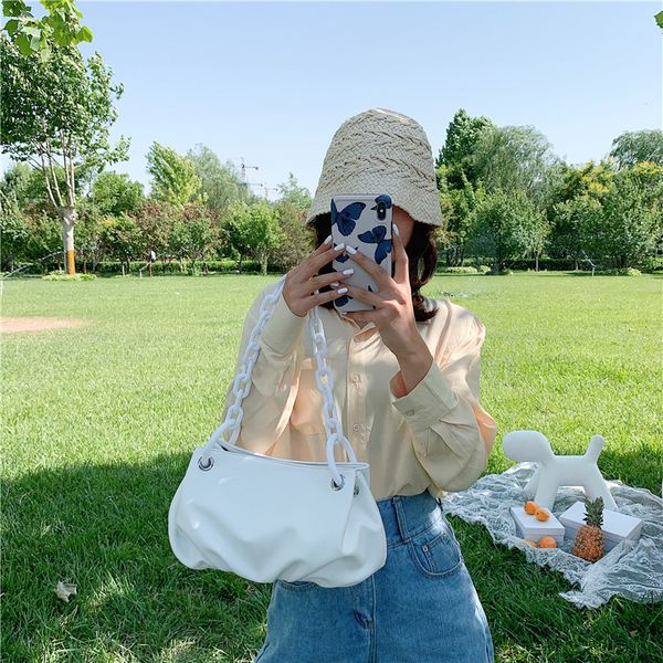 

small fresh bag women 2020 summer new pleated underarm bag solid color versatile acrylic chain shoulder bag c1114