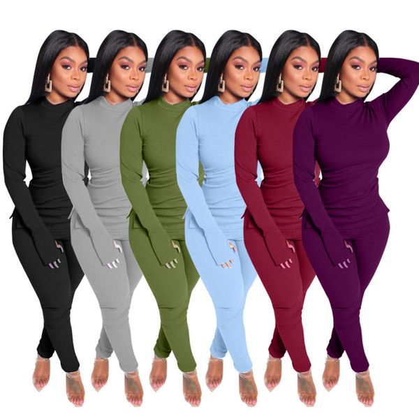 

women two pieces outfits slim solid colour small high collar autumn ins ladies new fashion casual fashion sports, White