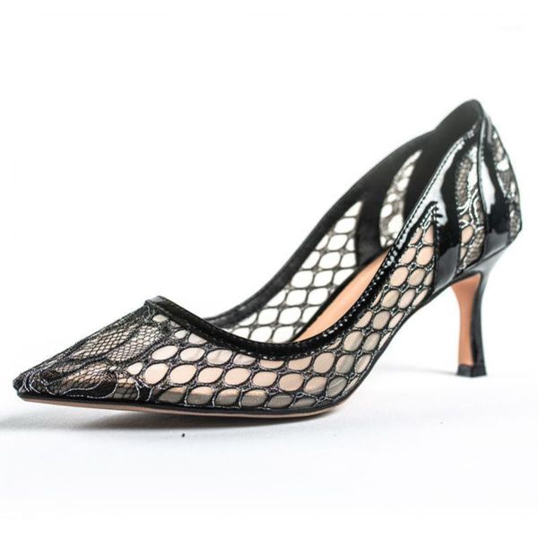 

dress shoes yourseason women thin heels pumps 2021 autumn summer lace genuine leather female elegant casual sewing pointed toe1, Black