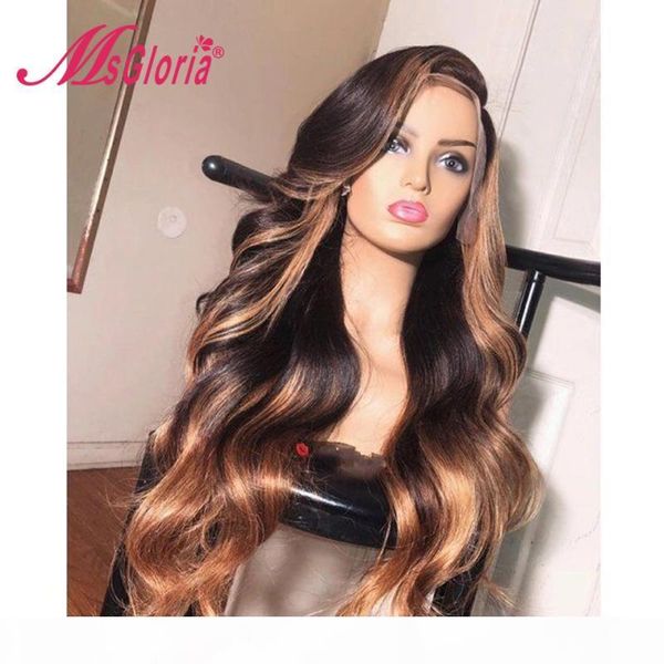 

honey blonde highlight ombre color wigs human hair body wave part lace front human hair wigs brazilian remy pre plucked, Black;brown