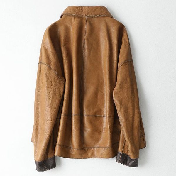 

women's leather & faux real 2021 jacket women clothes 200% genuine sheepskin coat vintage oversize kqn20009, Black