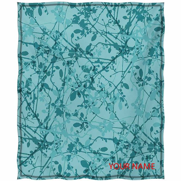 

teal 100% soft premium thermal blanket, ink drawing inspired intertwined tree branches buds and leaves in abstract design diy blanket, soft