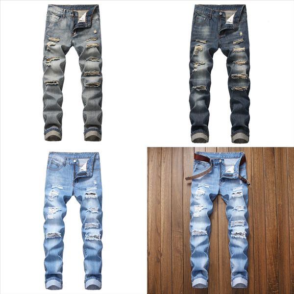 

asaz8 autumn new mens jeans color denim hole ripped slim fit jeans hip hop vintage casual skinny trousers solid hole man man jeans rompers, Black