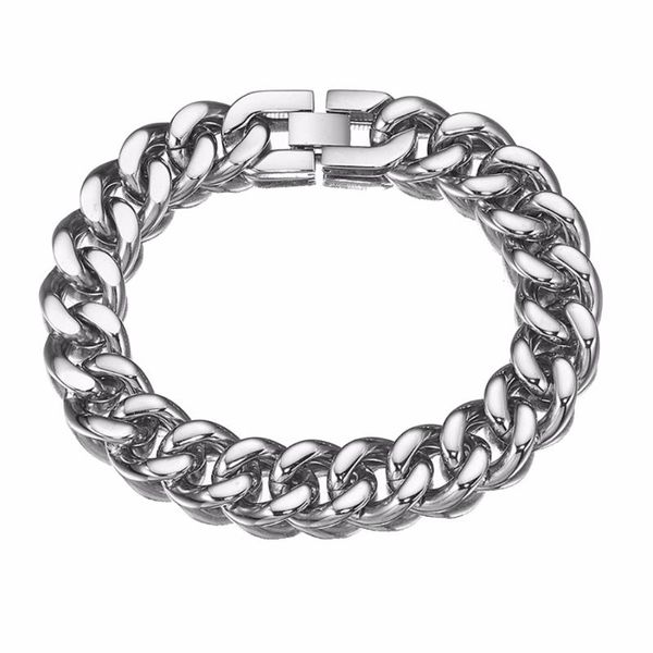 

silver color 13/15mm 316l stainless steel bracelet men's bracelet curb cuban chain gift jewelry for men jewelry gift 7-11inch, Black