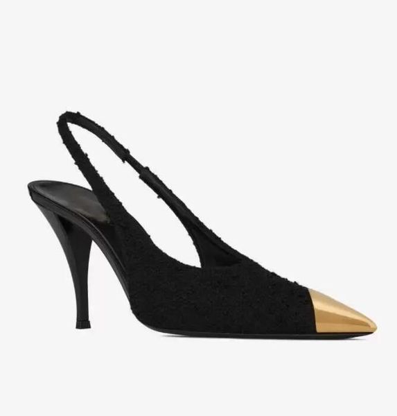 

luxury women vesper sandals shoes slingback pumps patent leather metal toe cap lady fashion high heels comfort walking evening lady pumpseu3, Black