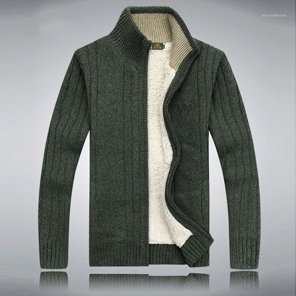 

youth solid color thick sweater men winter plus velvet knitted cardigan turtleneck zipper cardigan jacket1, White;black