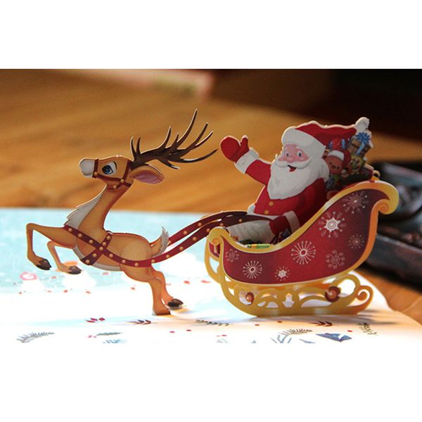 

3d christmas pop up поздравительные открытки санта-клаус оленей xmas подарков с конвертом