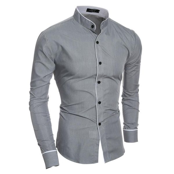 

casual shirts men stand collar solid long sleeve men shirts 2020 new fashion solid color men's, White;black