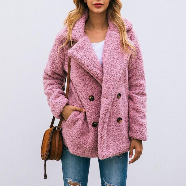 

chaquetas mujer 2019 womens woolen lamb jacket coat autumn winter office lady fleece plush outerwear 8 solid colors fashion1, Black;brown