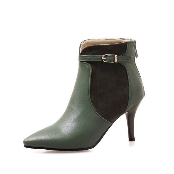 

boots women pointed toe ankle thin high heel winter shoes stiletto large size female botas xkd2074, Black