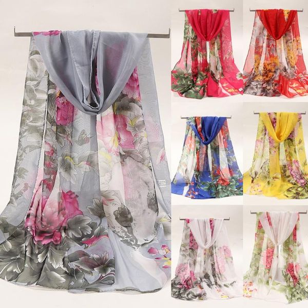 

scarves women chiffon scarf spring summer silk thin flower shawls and wraps foulard print hijab stoles female shawl #lr1, Blue;gray