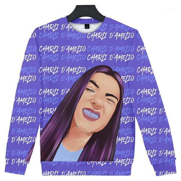 

new fashion charli d'amelio 3d o-neck sweatshirt harajuku women pullover hip collar autumn winter printed 1, Black