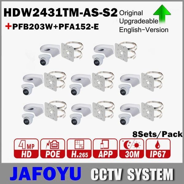 

cameras 8sets/pack including 8pcs dh hdw2431tm-as-s2 4mp wdr ir eyeball network camera with poe p2p + pfb203w pfa152-e1