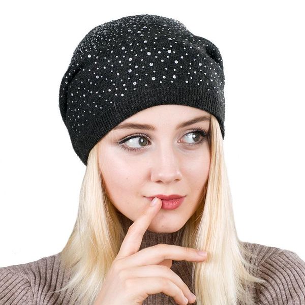 

beanies 2021 winter knitted hat woman water drill wool diamond explosion