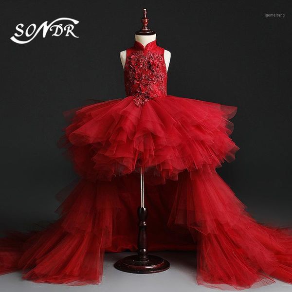 

burgundy flower girl dresses ht067 elegant appliques primera comunion decoracion kid dancing party gowns removable tail1, Red;yellow