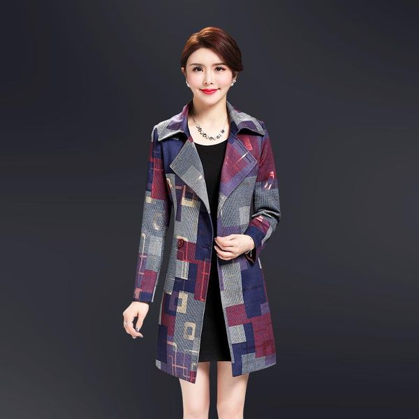 

women long double-breasted plaid trench coat autumn plus size vintage windbreaker long sleeve overcoat female 4xl, Tan;black