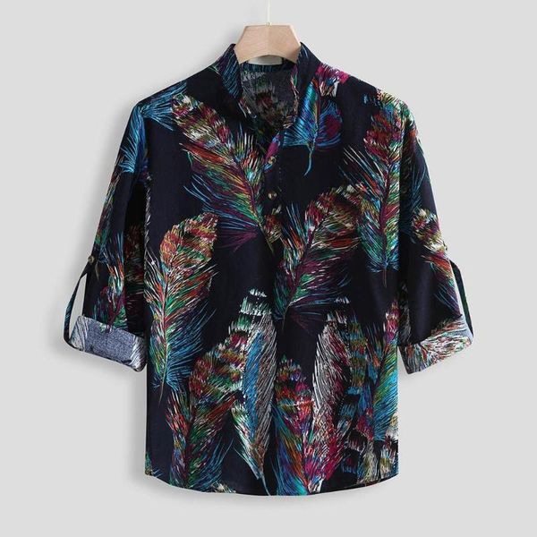 

men's casual shirts men fashion printing vintage slim male long sleeve cotton shirt fit blouse #4l25, White;black