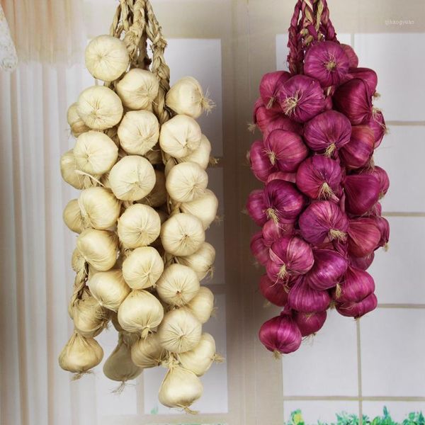 

simulation foam vegetables artificial garlic fake onion hanging vegetables string home decoration pgraphy props 10pcs/string1