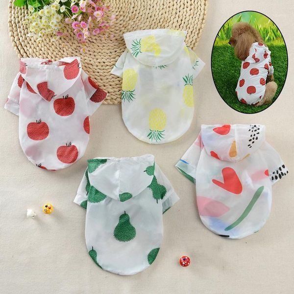 

summer sun protection hoodie small dog clothes dog raincoat sun-proof clothing fruit printing for small medium pets print poncho1