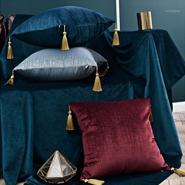 

luxury soft velvet cushion cover decorative pillows tassels throw pillow case soft solid colors home decor living room sofa seat1
