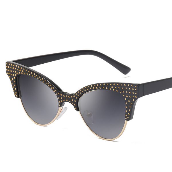 

new trendy cat eye sunglasses women brand designer metal-encrusted half frame sun glasses fashion mirror shade female eyewear, White;black