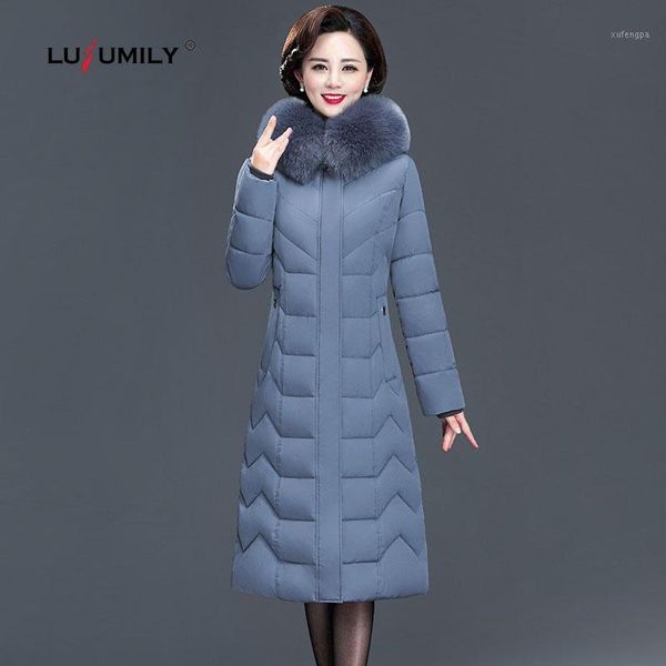 

lusumily winter jacket fur collar middle-aged women parkas warm thick hooded coat x-long plus size 6xl cotton female overcoat1, Black