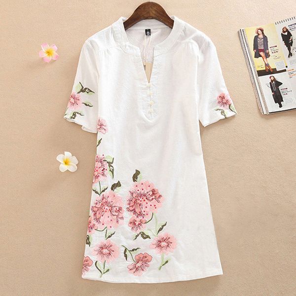 

2021 new summer dress fashion short-sleeve v-neck dress knee-length printing vintage embroidery women casual dress plus size s2bh, Black;gray