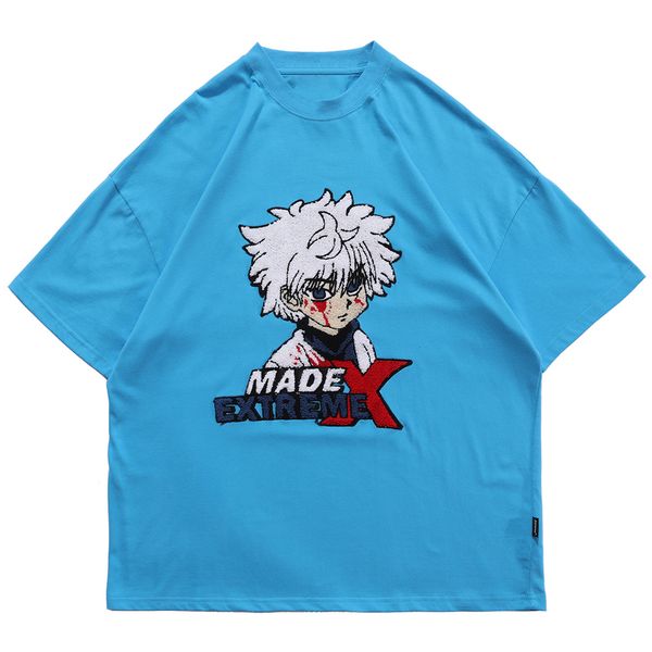 

new anime hunter print harajuku tshirts men streetwear hip hop t-shirts 2021 summer cotton tees loose short sleeve shirts black 6rui, White;black